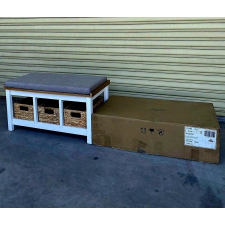 385245 : Ghế Băng Gỗ Sồi + Nệm Với Rỗ Lục Bình
